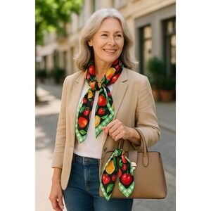 Parade Square Scarf Fruit Salad  Satin Silky 34X33 Abstract‎ Wrap